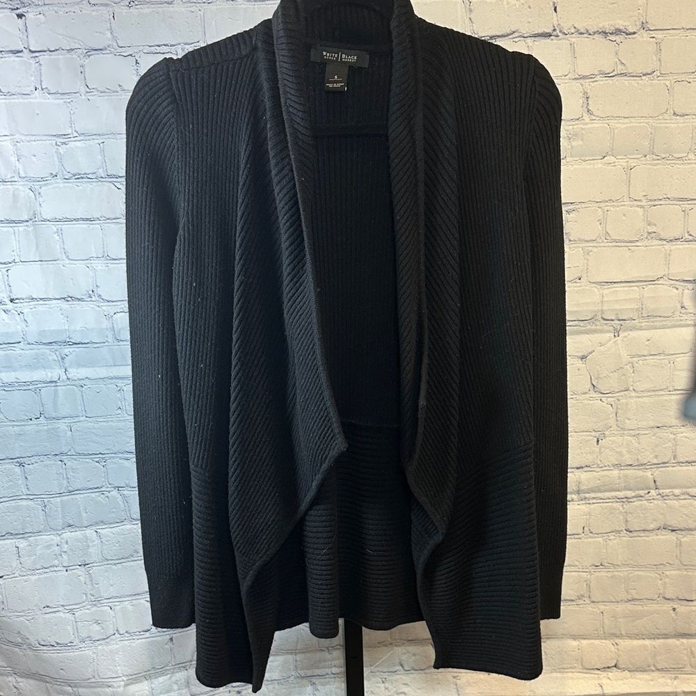 White House Black Market Black Cable Knit Open Front Cardigan Sweater Size S